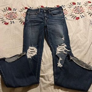 AE High rise slim flare. Very soft! EUC. Distressed. Size 8.